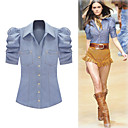 RUNWAY Style / 100% Cotton / Puff Short Sleeves Golden Buttons Pockets Shirts / Women's Shirts   (FF-4201BE110-0736)