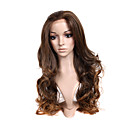 Hand Tied Style Lace Front Extra Long High Quality Synthetic Natural Look Dark Brown With Golden Brown Curly Hair Wig
