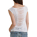 Retour drapé encolure ronde gland t-shirt manches courtes / femmes t-shirts (FF-8502bf013-0736)