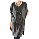 Silk / Falling Ruffles V Neckline Short Sleeves Dress / Women's Dresses  (FF-1802BF007-0853)