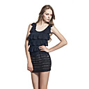 Handmade Sequins Beaded Layered Ruffles Sleeveless Round Neckline Dress / Women's Dresses (FF-B-BH0736004)