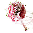 Elegant Dark Pink Silk Rose And Lily With Chiffon Decoration Round Wedding Bouquet/ Bridal Bouquet