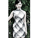 Mantel / Spalte Stehkragen kurzen ärmellosen / mini Seide / Seide Habotai cheongsam / Qipao / chinesisches Kleid (hgqp304)