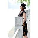 Mantel / Spalte Stehkragen gekappt knielangen wateredgauze Seide / Seide Habotai cheongsam / Qipao / chinesisches Kleid (hgqp317)