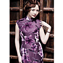 Mantel / Spalte Stehkragen gekappt knielangen Seidensamt / Seide Habotai cheongsam / Qipao / chinesisches Kleid (hgqp327)