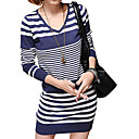 Marine Streifen V-Ausschnitt passt Langleinen Pullover Kleid / Frauen Pullover Kleider (ff-c-bi0736606)