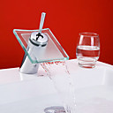 Chrome Finish Waterfall Bathroom Sink Faucet with Glass Spout