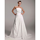 A-line Strapless Court Train Taffeta Side-draped Wedding Dress