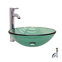 Sieg runden Glas klar Schiff Spülbecken mit Wasserhahn Chrom, Einbauring und Wasserablauf (0917-vt4056)