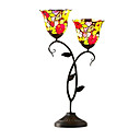 Tiffany Style Table Light with 2 Lights - Twin Floral Designed (E27 Bulb Base)