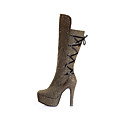 Flash Powder Leather Upper High Heels Boot With Sash Fashion Shoe (0987-X3456)