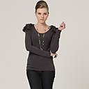 Multi-Color Schulter Blumen Design langen Ärmeln runder Ausschnitt T-Shirt / T-Shirts (FF-B-0736786)