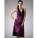 A-line Halter Tea-length Satin Bridesmaid/ Wedding Party Dress (SHL012)