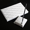 Check Design Wedding Guest Book and Pen Set With Rhinestones