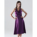 A-line Halter Tea-length Stretch Satin Bridesmaid/Wedding Party Dress