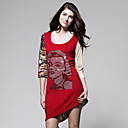 Monroe Patterns Leopard Half Sleeves Irregular Hem Dress / Women's Dresses (FF-D-BL0736003)