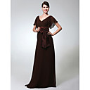 Sheath/Column V-neck Short Sleeve Floor-length Chiffon Evening Dress