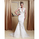 Trumpet/Mermaid Halter Court Train Satin Organza Wedding Dress