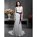 Trumpet/ Mermaid V-neck Sleeveless Chiffon Court Train Wedding Dress