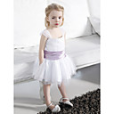 A-line Square Straps Knee-length Tulle Stretch Satin Flower Girl Dress