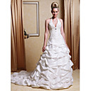 Ball Gown Halter Chapel Train Taffeta Pick-up Wedding Dress