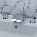 Contemporary Waterfall Bathroom Sink Faucet (Chrome Finish, Widespread)