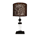 Crystal Table Light with Black Floral Patterned Lampshade in Cylinder