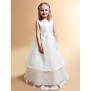 A-line Jewel Floor-length Satin Flower Girl Dress