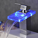 Single Handle Color Changing LED Waterfall Bathroom Sink Faucet (Chrome Finish)