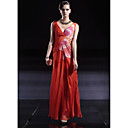 gaine / colonne v-cou-parole longueur satin mousseline avec appliques soirée / robe de bal