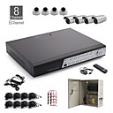 8 canales todo-en-un kit de circuito cerrado de televisión + 4 piezas blancas 24led cámara domo + 4pcs cámara resistente al agua blanco + 1000 GB HDD