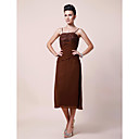 Sheath/Column Spaghetti Straps Tea-length Chiffon Mother of the Bride Dress With Embroidery