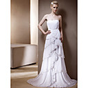 A-line Strapless Sweep/Brush Train Chiffon Wedding Dress