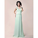 A-line V-neck Floor-length Chiffon Mother of the Bride Dress With Appliques