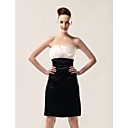 Sheath/ Column Strapless Knee-length Organza And Stretch Satin Cocktail Dress