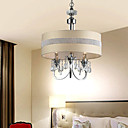 40W Crystal Pendant Light with 3 Lights - Fabric Cylinder Lampshade