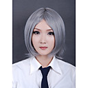 peruca cosplay inspirado por meio de fibra sintética prata