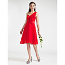 A-line One Shoulder Knee-length  Chiffon  Satin Bridesmaid Dress