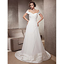 A-line Off-the-shoulder Chapel Train Chiffon Satin Wedding Dress
