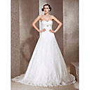 A-line Sweetheart Chapel Train Satin Wedding Dress