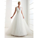 A-line V-neck Floor-length Tulle Wedding Dress