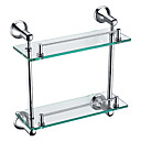 2-tier chromé laiton massif étagère murale montage en verre satiné projecteurs en forme de joint
