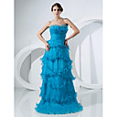 A-line Strapless Sweep/ Brush Train Organza Evening Dress