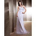 Sheath/Column One Shoulder Sweep/ Brush Train Lace Tulle Wedding Dress