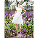 A-line Spaghetti Straps Knee-length Taffeta Lace Wedding Dress