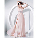 Chiffon Sheath/Column Strapless Sweep/Brush Train Evening Dress