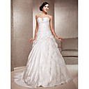 Elegant A-line Strapless Court Train Taffeta Wedding Dress