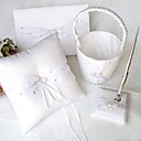 Linked Hearts White Satin Wedding Collection Set With Rhinestone (4 Pieces)