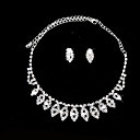 elegant blad rhinestone kjede og øredobb sett