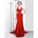 Trumpet/Mermaid V-neck Floor-length Chiffon Evening Dress With Removable Court Train